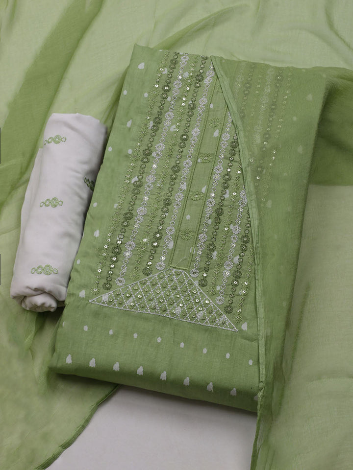 Neck Embroidered Cotton Blend Unstitched Suit With Dupatta
