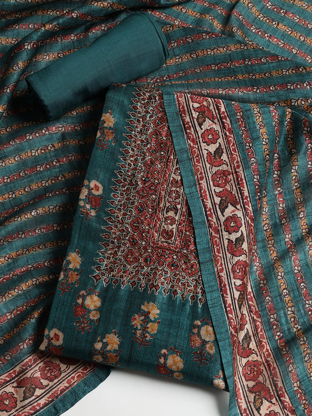 Printed Tussar Unstitched Suit With Dupatta