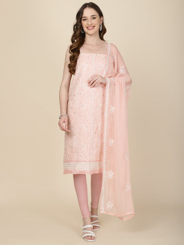 Embroidered Cotton Blend Unstitched Suit Piece With Dupatta