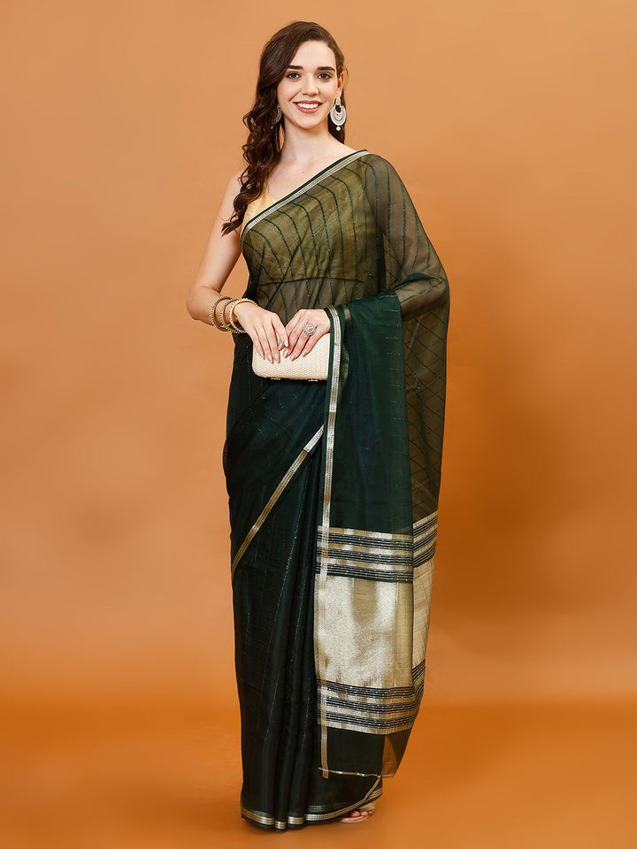 Plain Zari Border Organza Saree