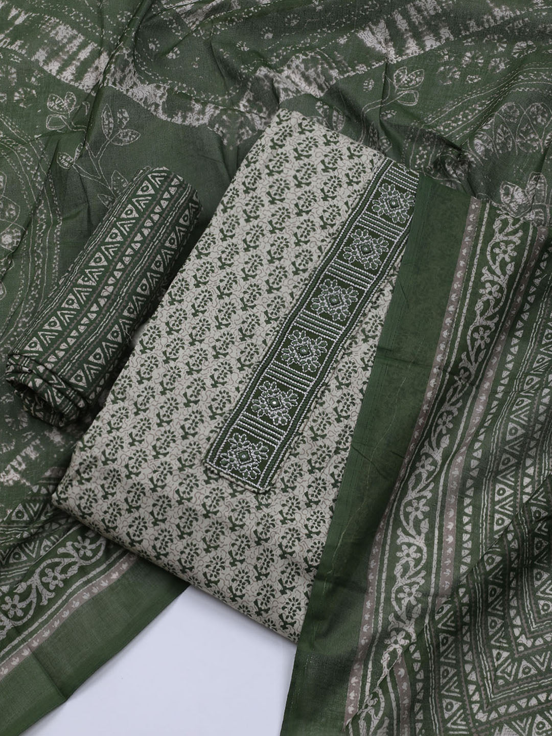 Patch Neck Cotton Blend Unstitched Suit With Dupatta