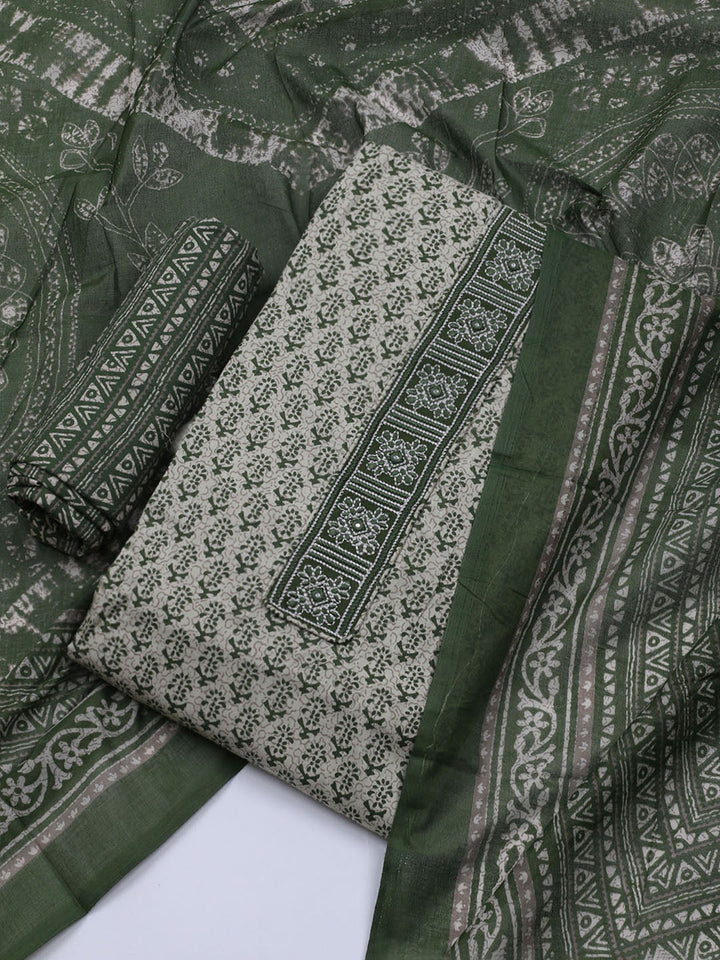 Patch Neck Cotton Blend Unstitched Suit With Dupatta