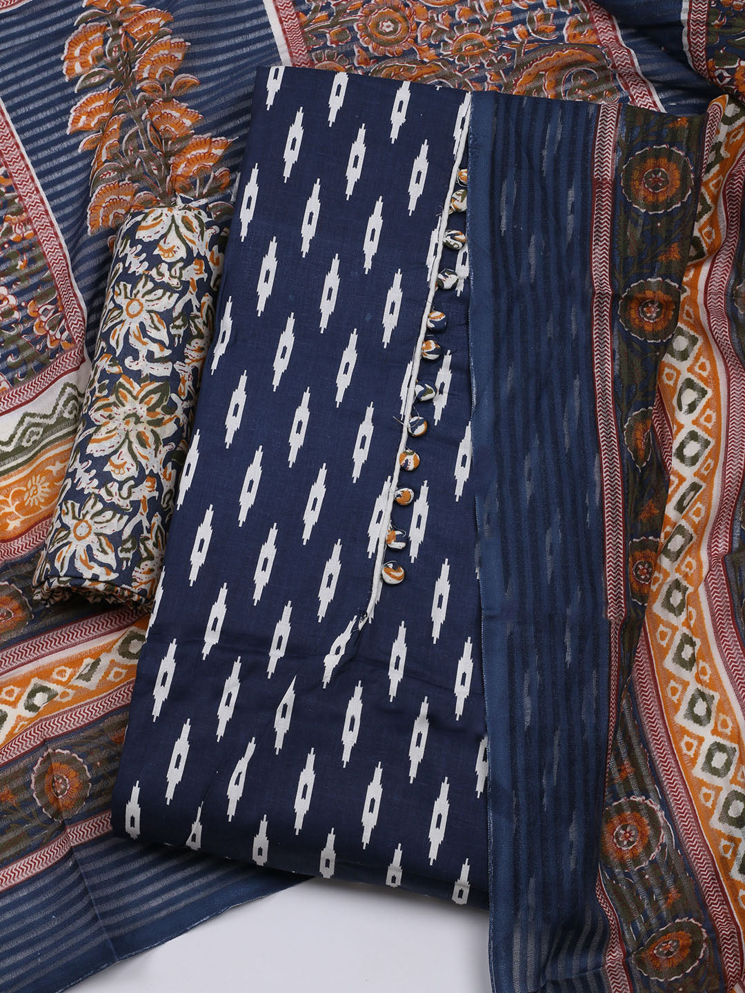 Printed Cotton Blend Unstitched Suit With Dupatta