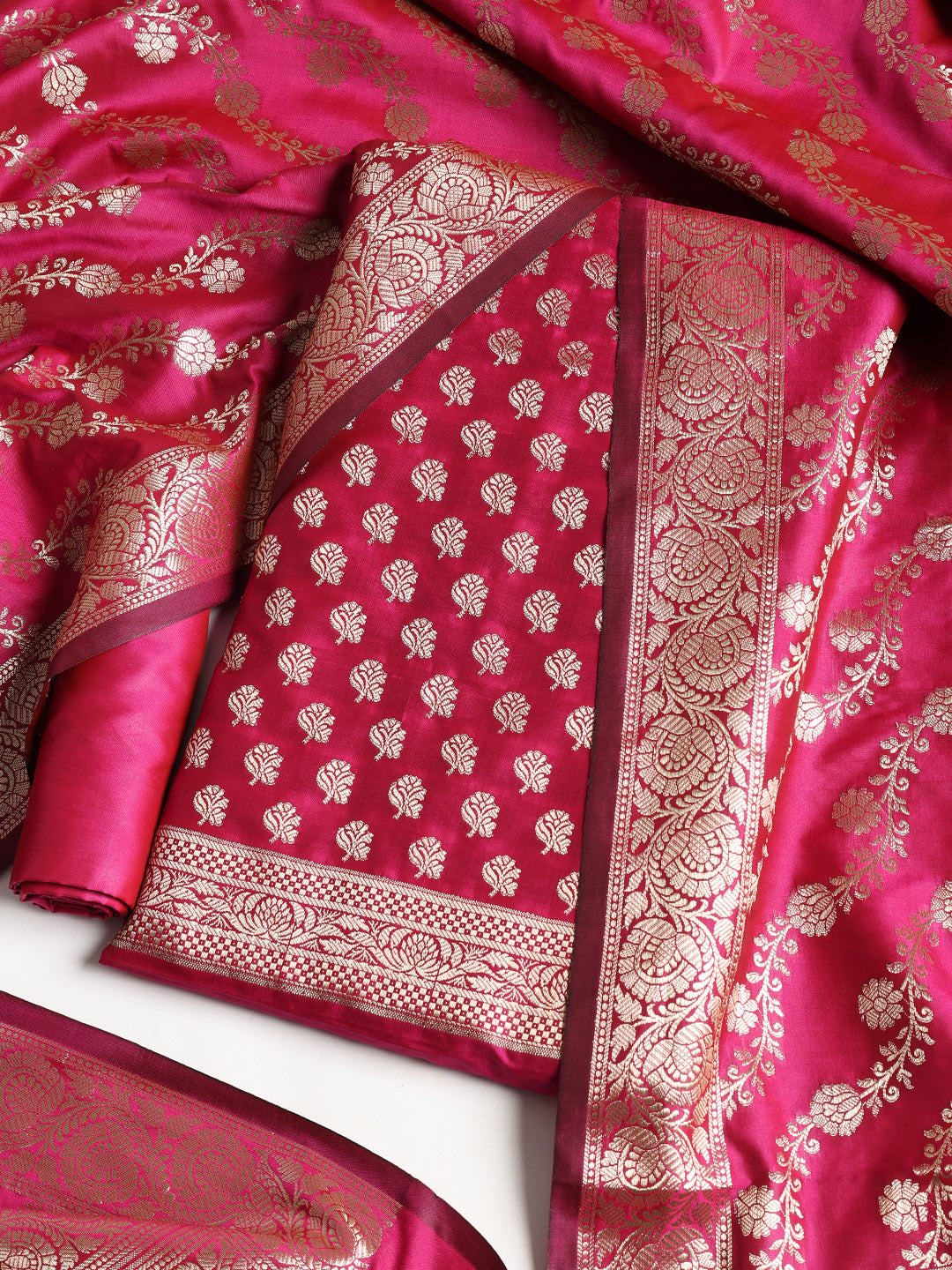 Woven Banarasi Chanderi Unstitched Suit With Dupatta