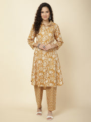 Floral Printed Cotton Kurta With Pants