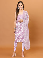 Neck Patti Printed Cotton Unstitched Suit Piece With Dupatta