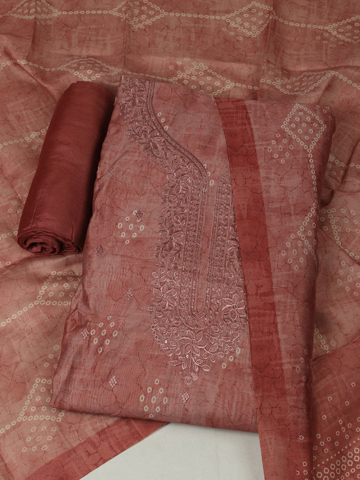 Printed Chanderi Unstitched Suit With Pant &amp; Dupatta