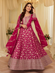Embroidered Art Silk Gown With Dupatta