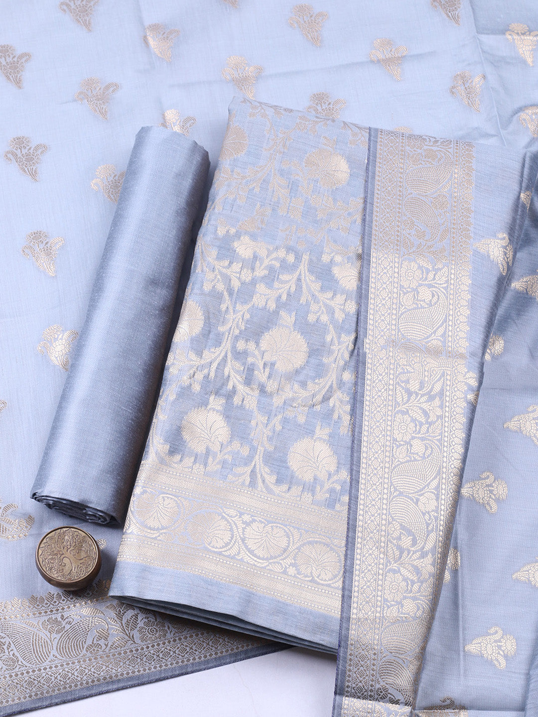 Woven Design Chanderi Unstitched Suit With Pant &amp; Dupatta