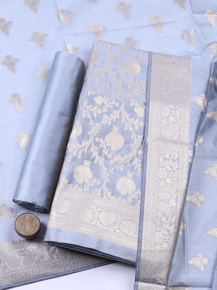 Woven Design Chanderi Unstitched Suit With Pant &amp; Dupatta