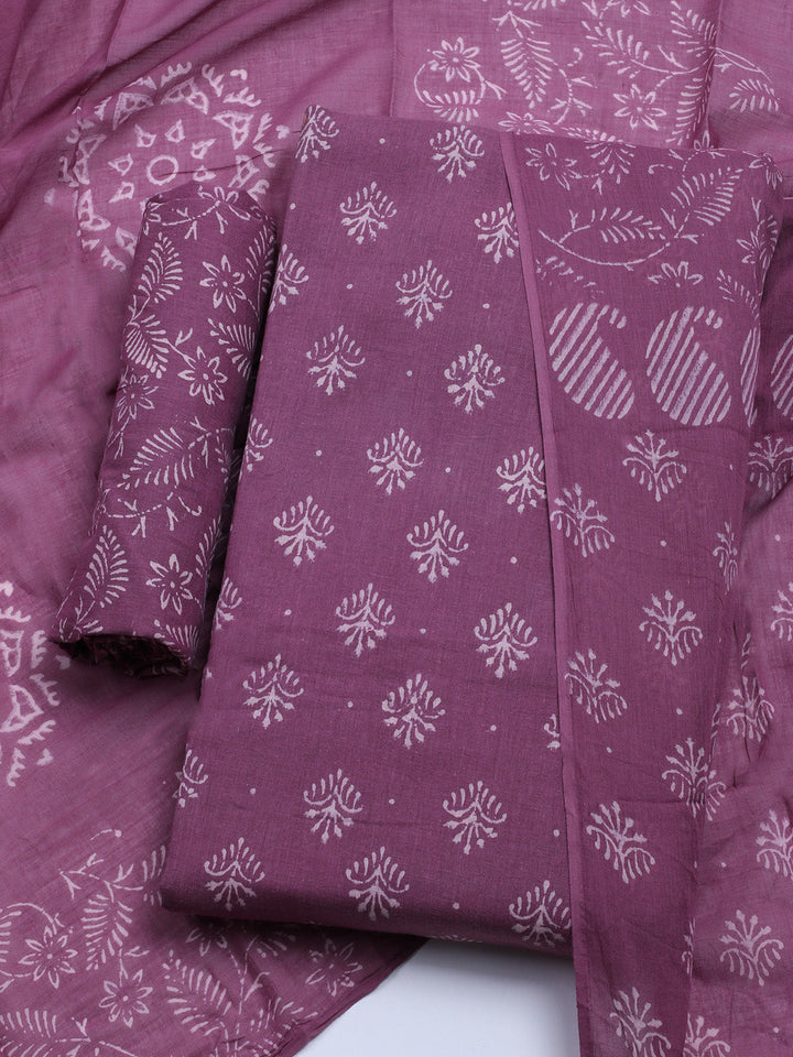 Printed Cotton Blend Unstitched Kurta With Pant &amp; Dupatta