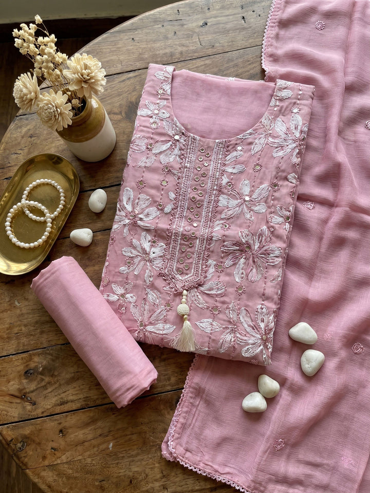 Neck Embroidered Cotton Blend Unstitched Suit With Dupatta