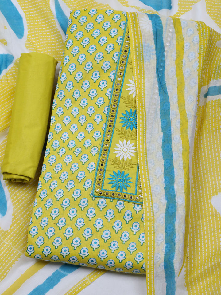 Printed Cotton Blend Unstitched Suit With Dupatta