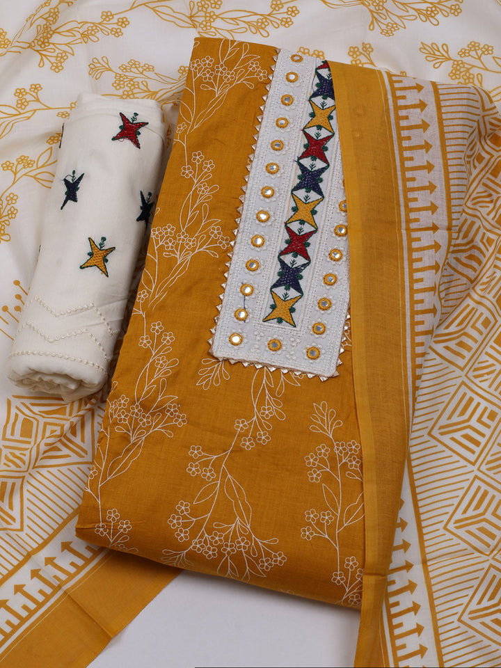Printed Cotton Blend Unstitched Suit With Dupatta
