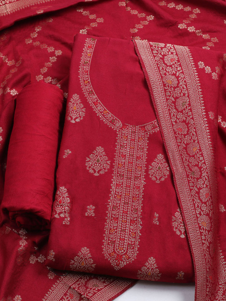 Pashmina Woven Design Unstitched Kurta With Pant &amp; Dupatta