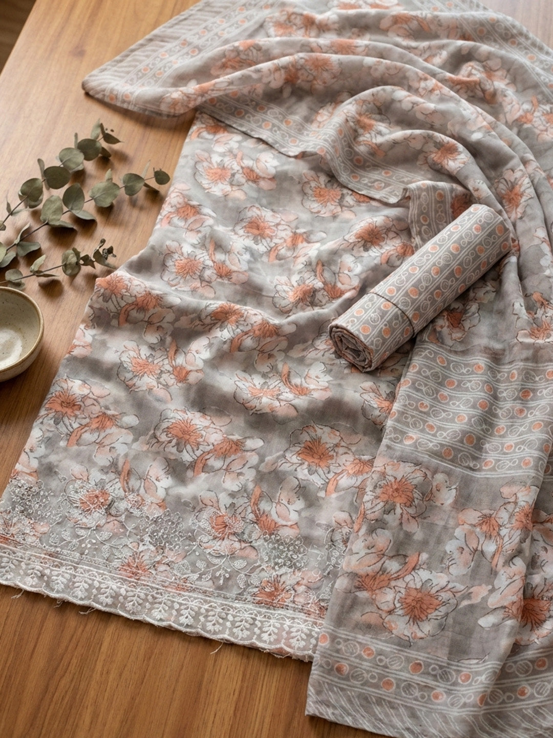 Printed Cotton Blend Unstitched Suit With Pant &amp; Dupatta