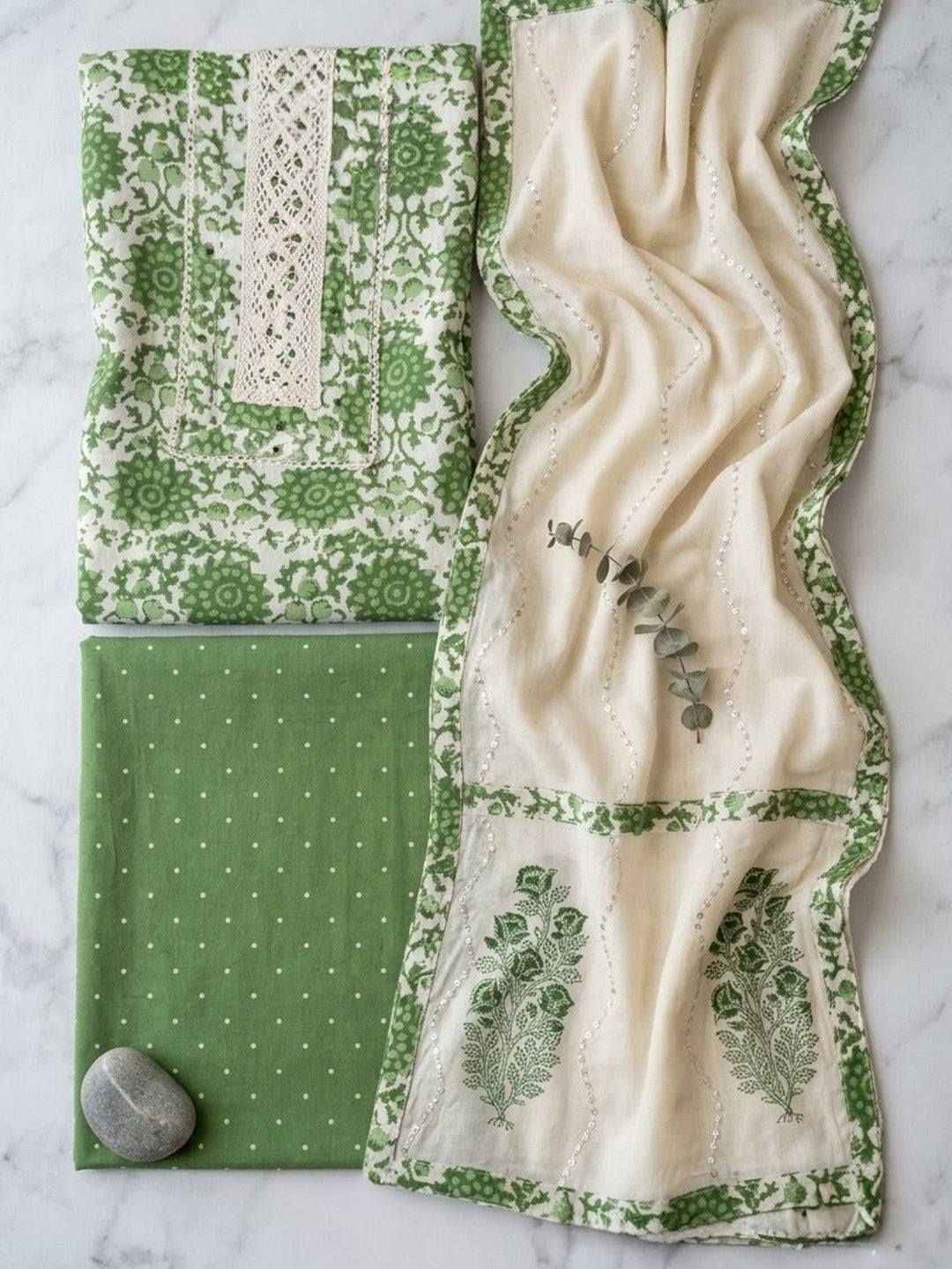 Embroidered Cotton Blend Unstitched Suit With Pant &amp; Dupatta