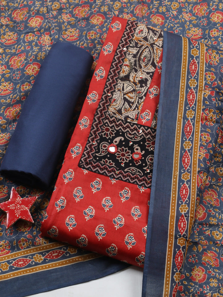 Printed Cotton Blend Unstitched Suit With Pant &amp; Dupatta