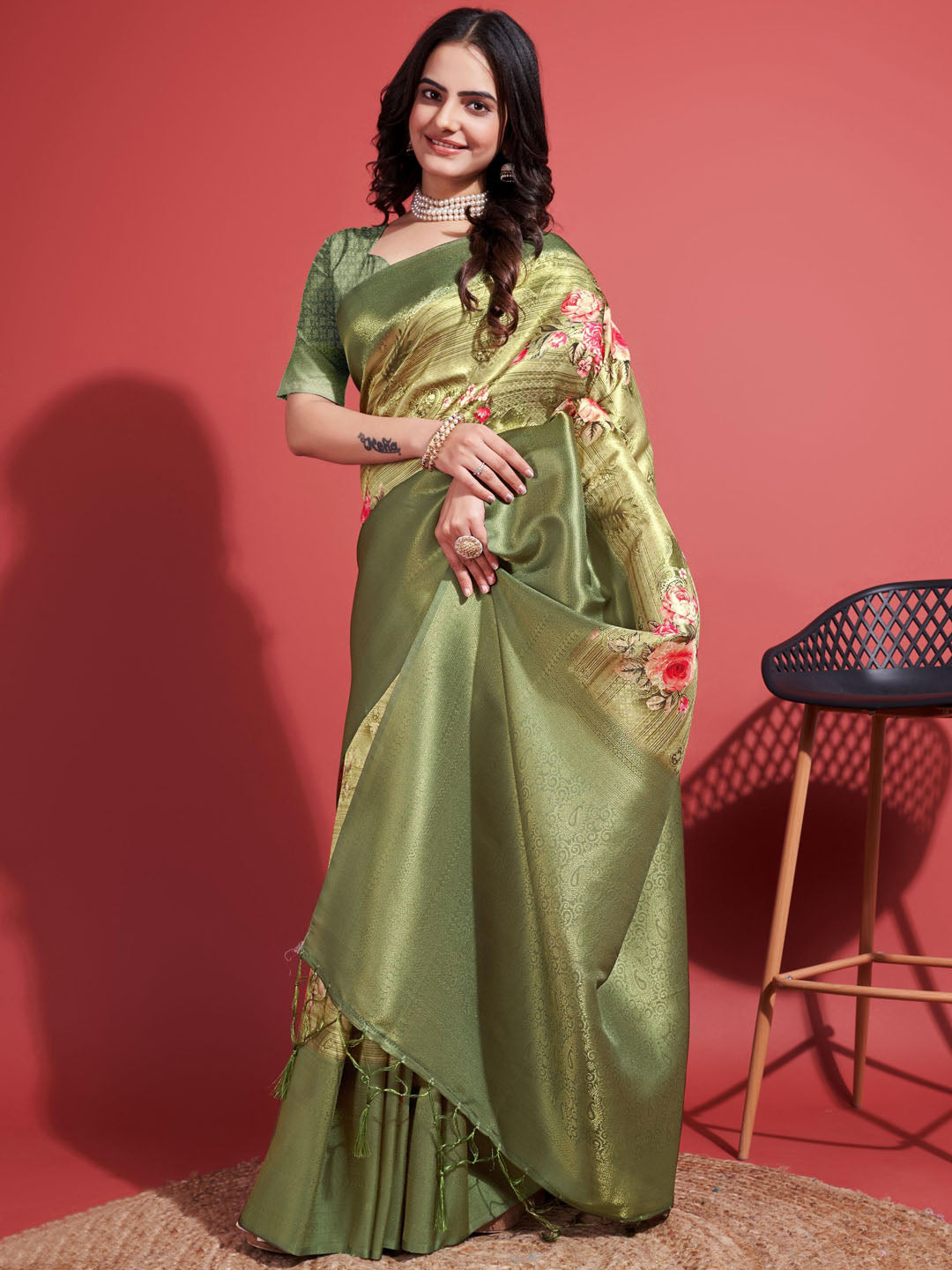 Digital Floral Printed Handloom Saree