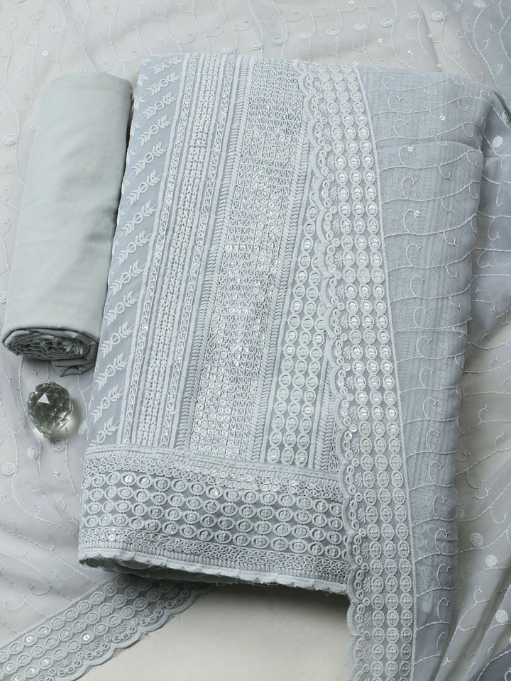 Embroidered Georgette Unstitched Suit With Pant &amp; Dupatta
