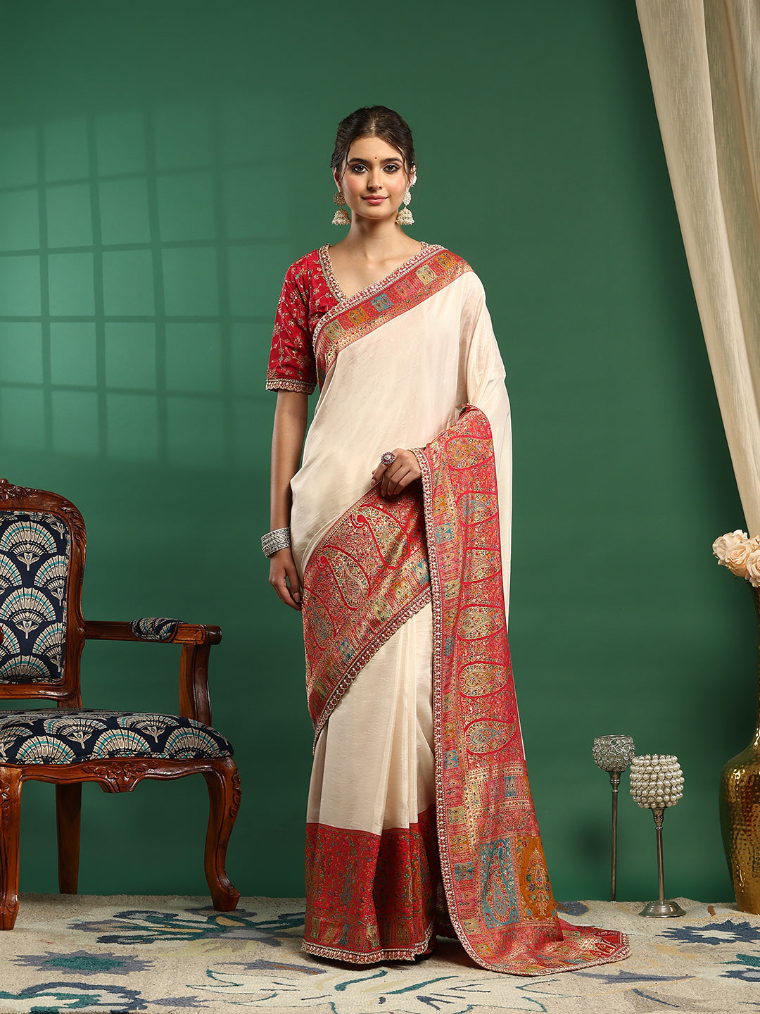 Embroidered Dola Silk Saree