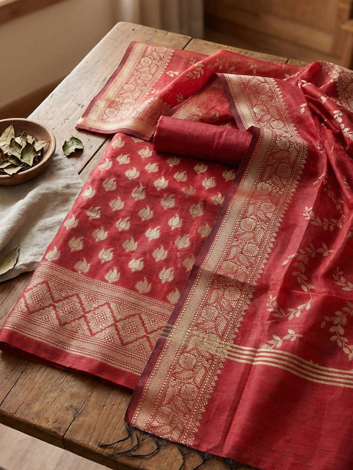 Banarasi Chanderi Unstitched Suit With Pant &amp; Dupatta