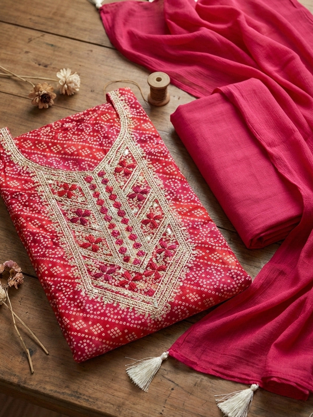 Printed Cotton Blend Unstitched Suit With Pant &amp; Dupatta
