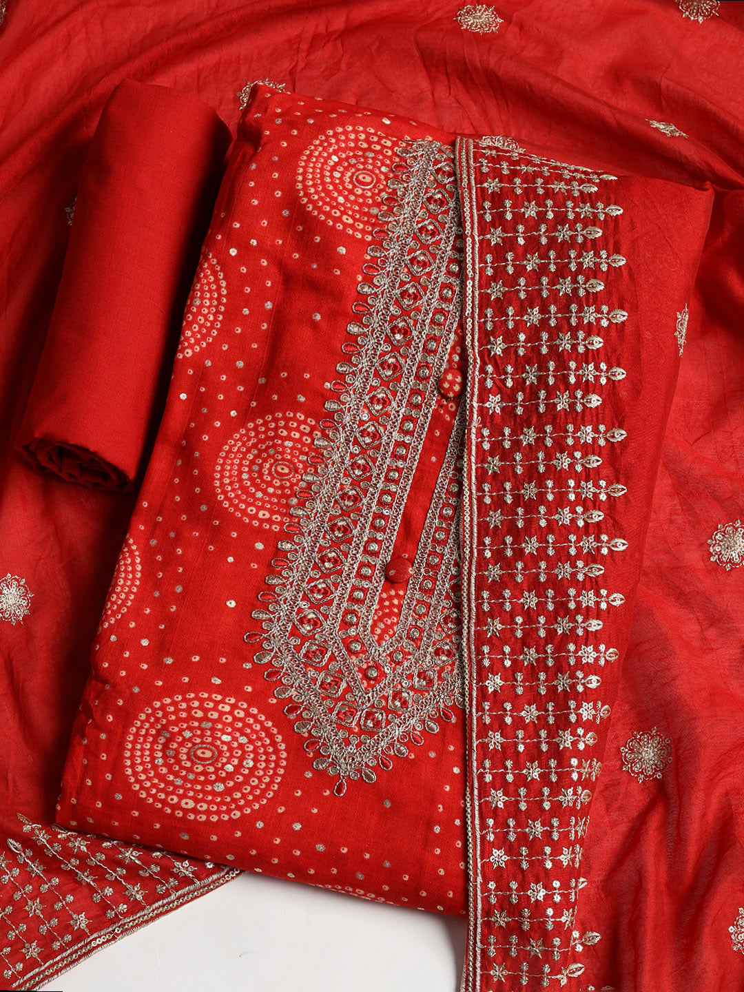 Neck Embroidered Cotton Blend Unstitched Suit With Dupatta