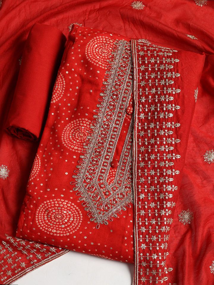 Neck Embroidered Cotton Blend Unstitched Suit With Dupatta