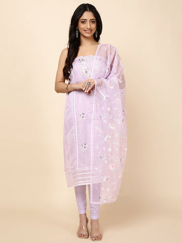 Neck Embroidered Cotton Blend Unstitched Suit With Dupatt