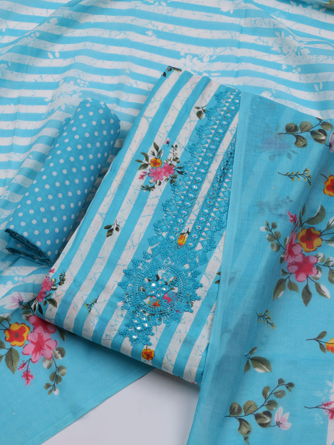 Patch Neck Cotton Blend Unstitched Suit With Dupatta
