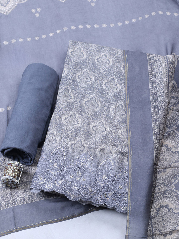 Embroidered Muslin Unstitched Suit With Pant &amp; Dupatta