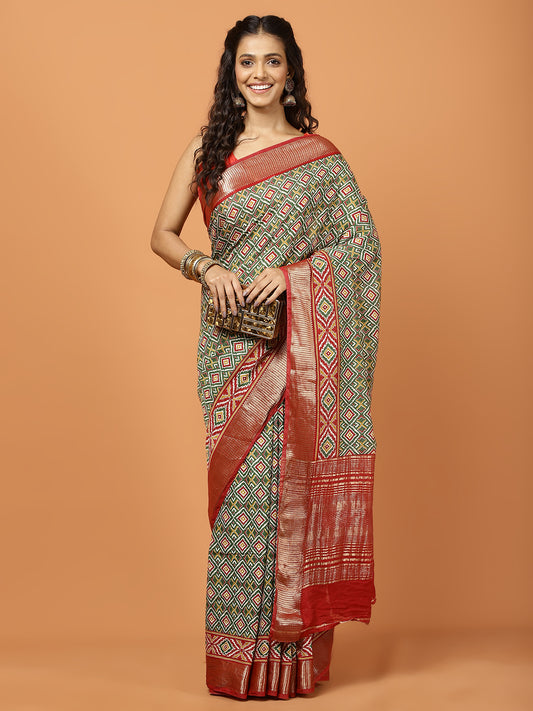 Patola Zari Border Printed Art Silk Woven Saree