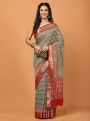 Floral Zari Border Printed Art Silk Woven Saree