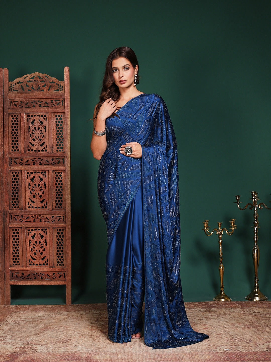 Embroidered Satin Saree