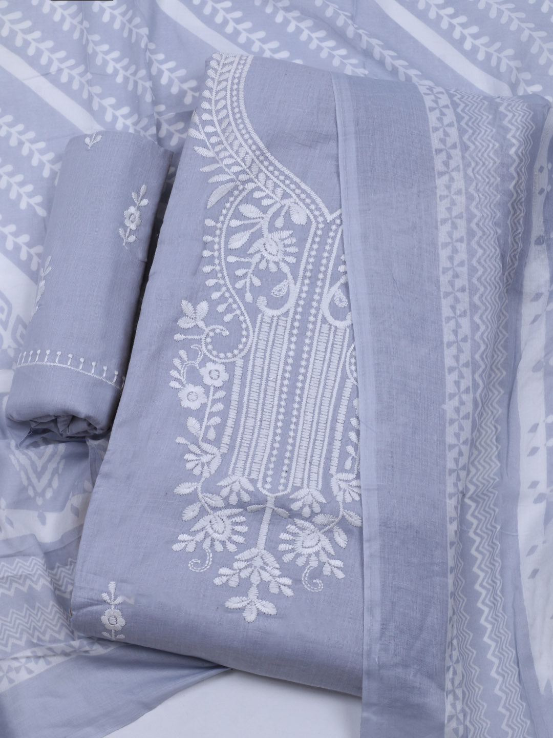 Neck Embroidered Cotton Blend Unstitched Suit With Dupatta
