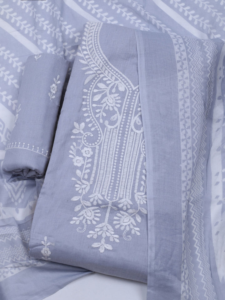 Neck Embroidered Cotton Blend Unstitched Suit With Dupatta