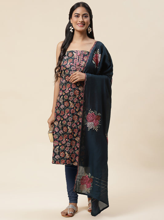 Floral Printed Cotton Unstitched Suit Piece With Dupatta 1080