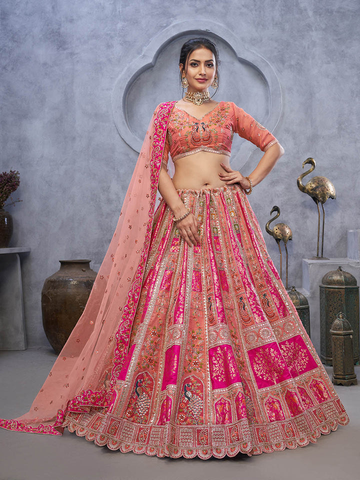 Resham Embroidery Tissue Unstitched Choli With Lehenga &amp; Dupatta