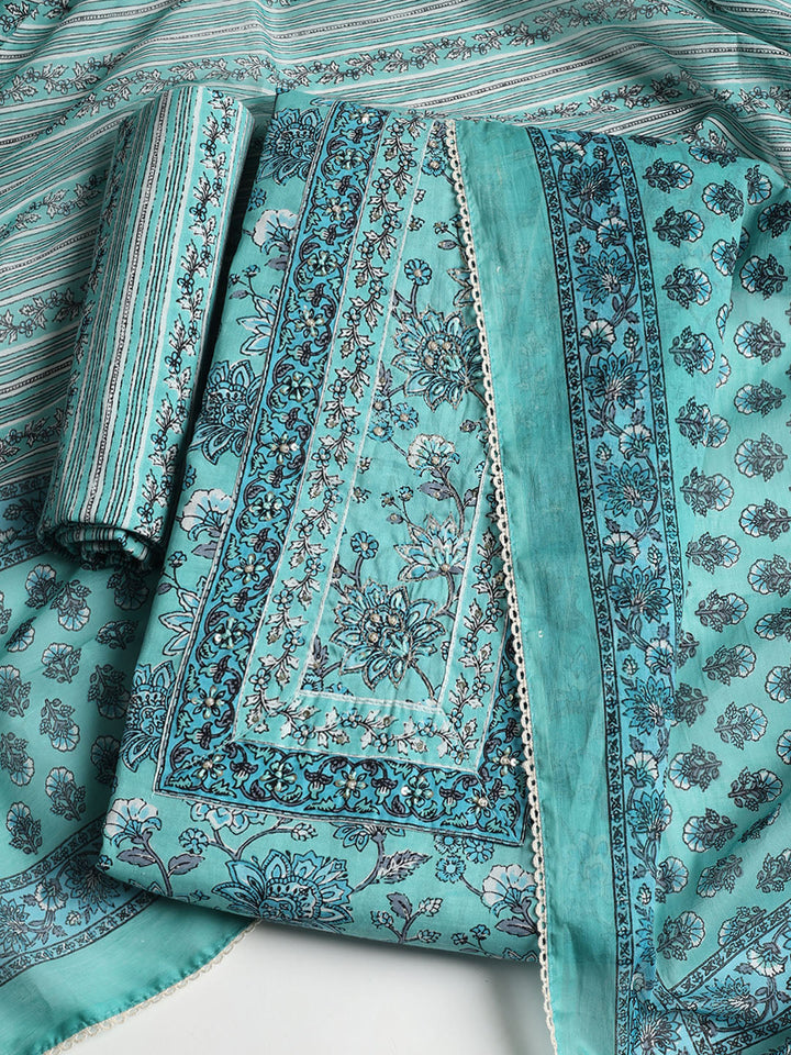Printed Cotton Blend Unstitched Suit With Dupatta