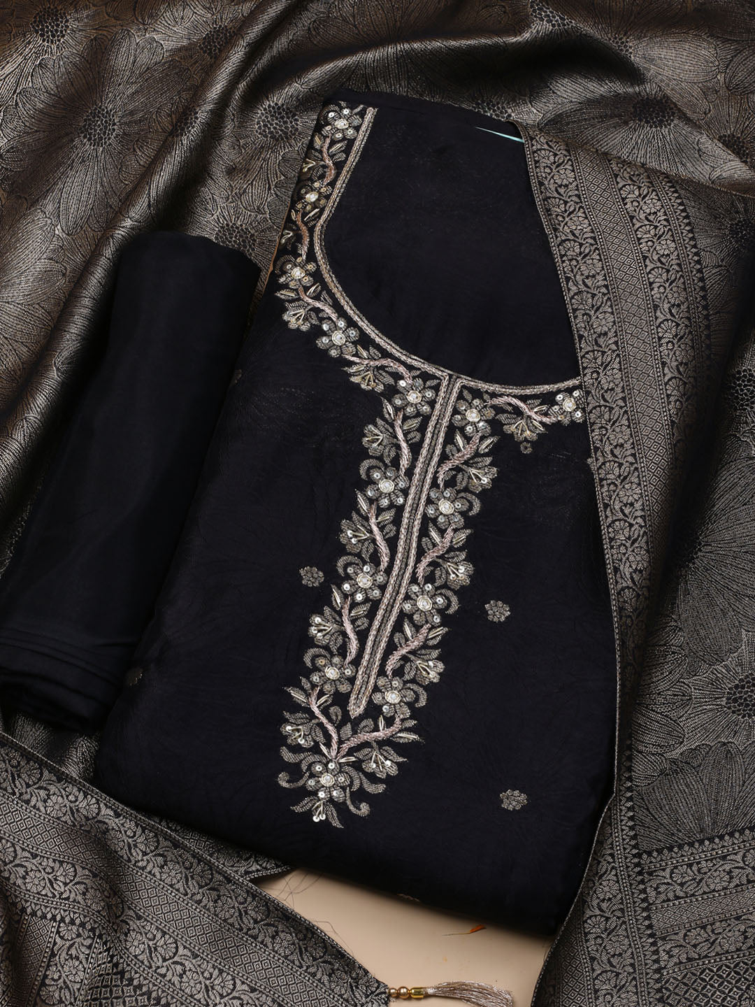 Kanjeevaram Chanderi Unstitched Suit With Dupatta