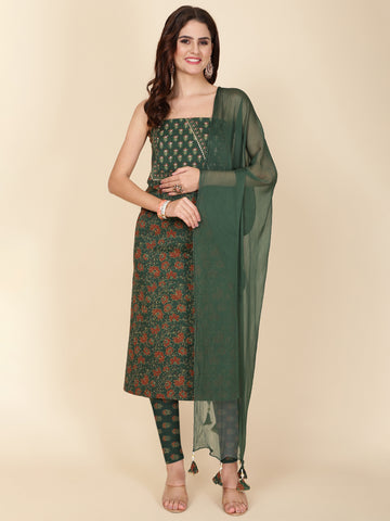 Printed Cotton Unstitched Suit Piece With Dupatta