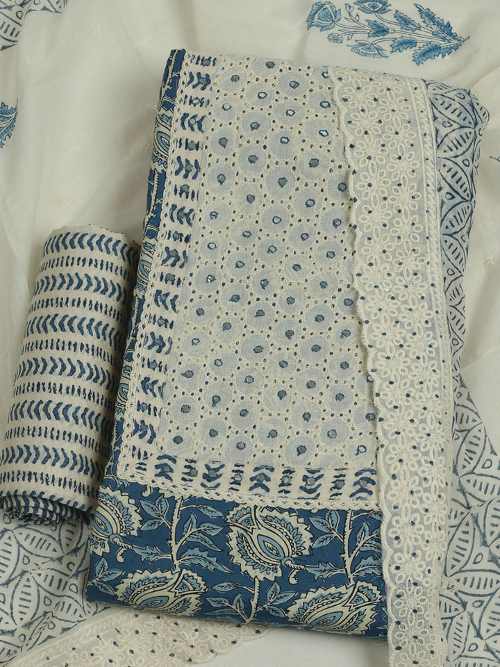 Printed Cotton Unstitched Suits Printed Suit With Pant &amp; Dupatta