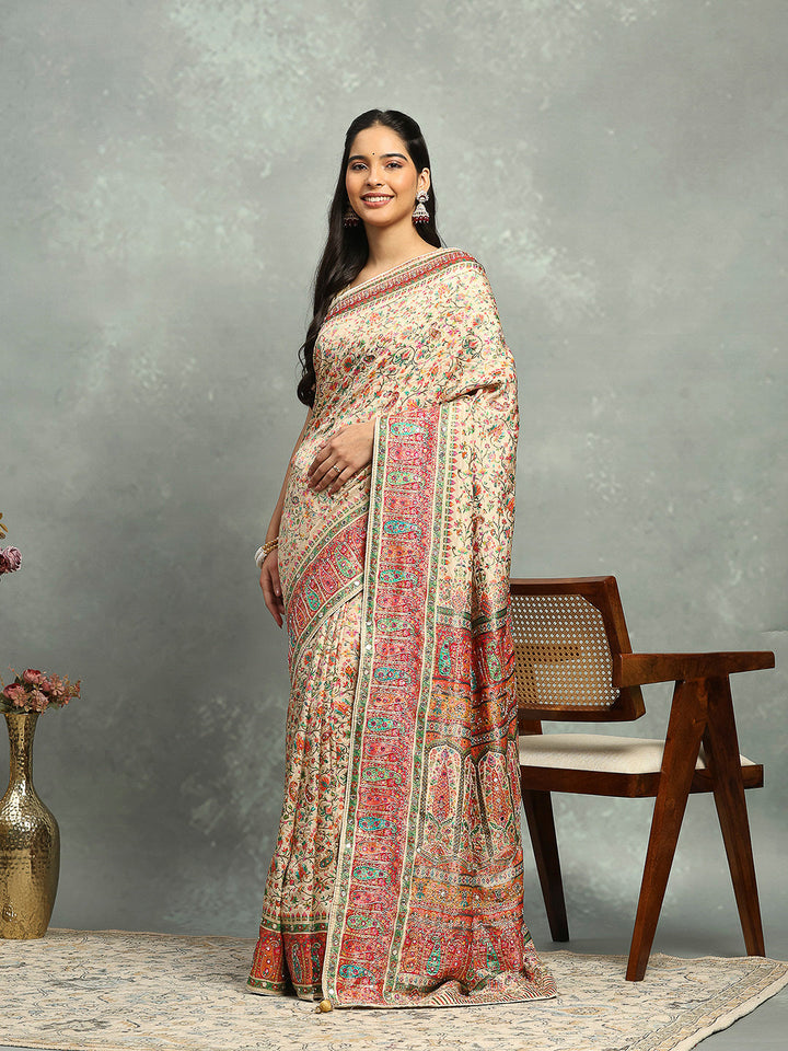 Floral Woven Embroidered Dola Silk Saree