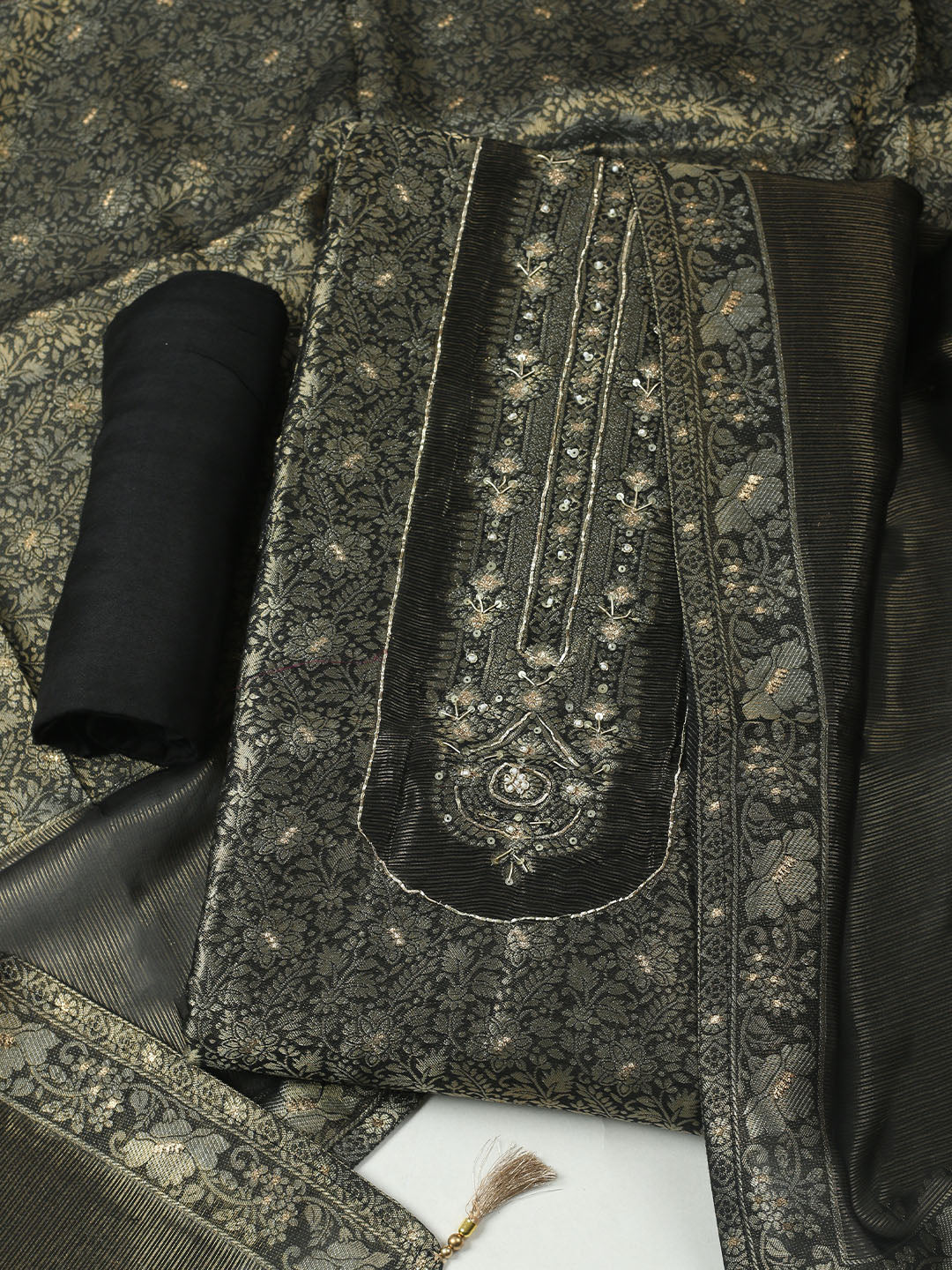 Woven Design Chanderi Unstitched Suit With Pant &amp; Dupatta