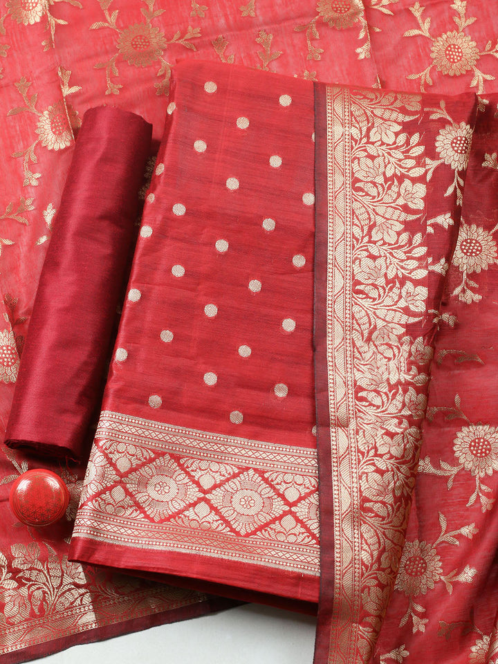 Woven Design Chanderi Unstitched Suit With Pant Dupatta