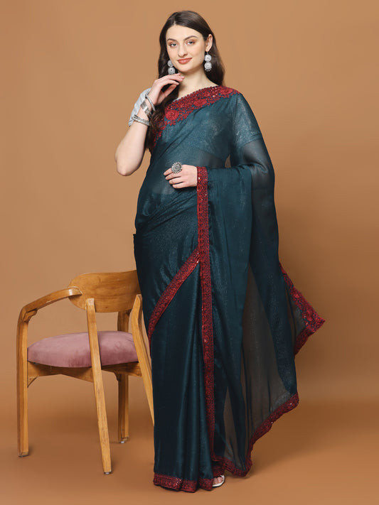 Zari Border Booti Georgette Woven Saree