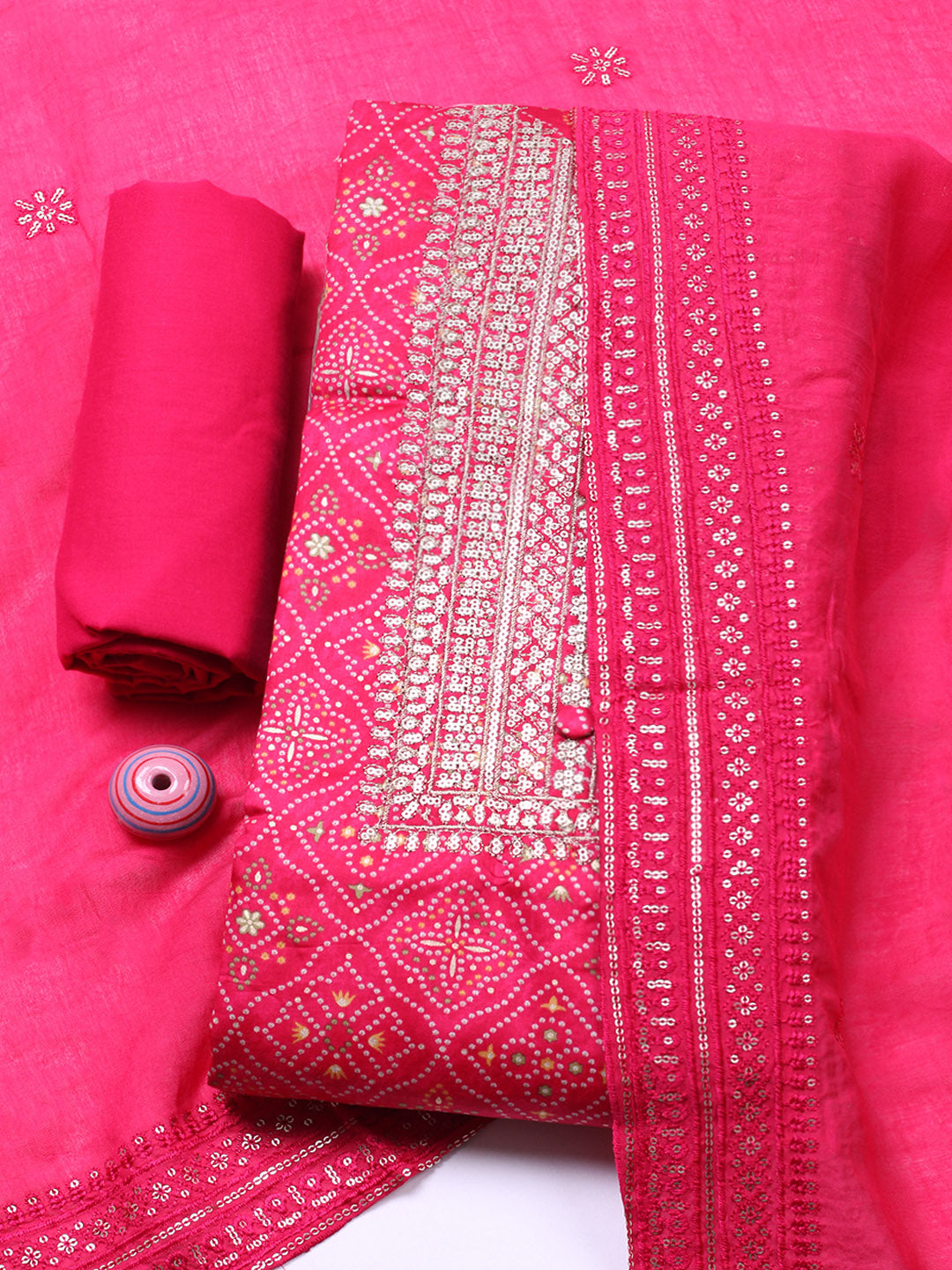Embroidered Cotton Unstitched Suit With Pant &amp; Dupatta