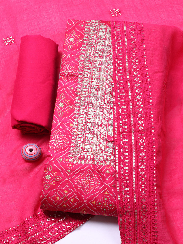 Embroidered Cotton Unstitched Suit With Pant &amp; Dupatta