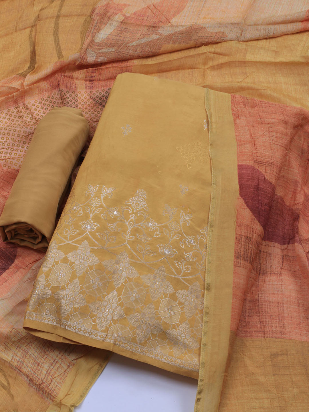 Zardozi Art Silk Unstitched Suit Piece With Dupatta